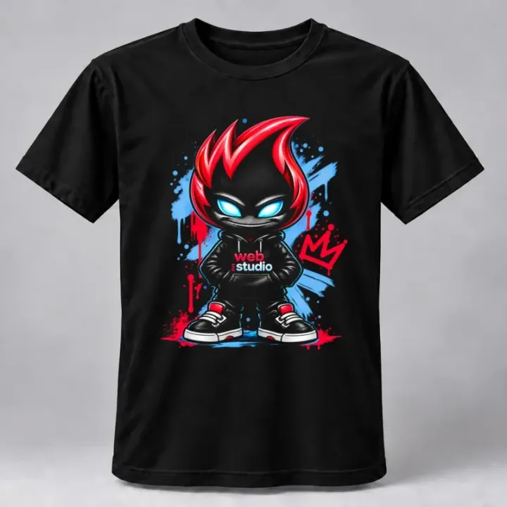 Black t-shirt with Kode, the GC Web Studio mascot, in full color